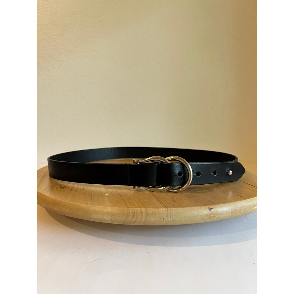 Vintage Y2K Black Genuine Leather USA Made Double Silver Loop Belt Size Small - Picture 2 of 8